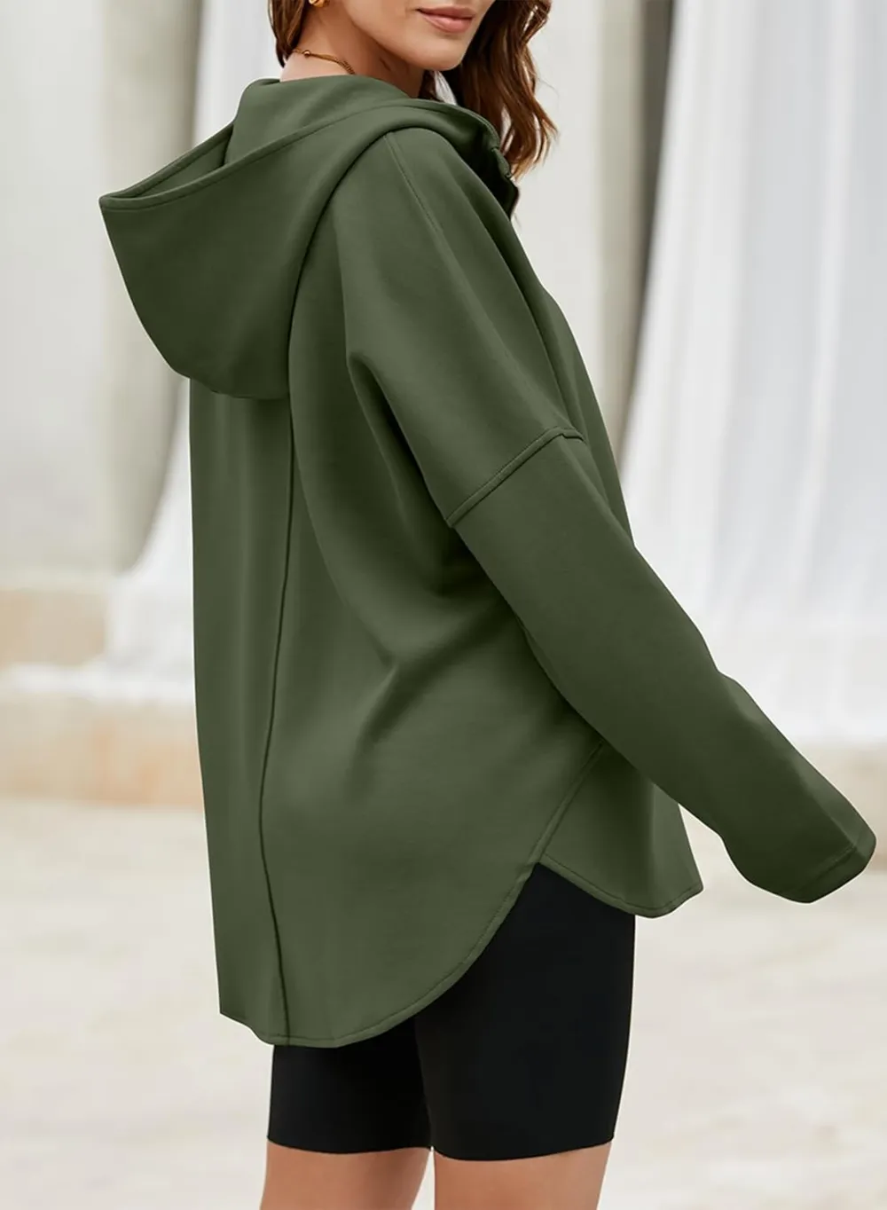 Women's Oversized Hoodies Casual Long Sleeve Half Zipper Pocket Sweatshirt Pullover Tops
