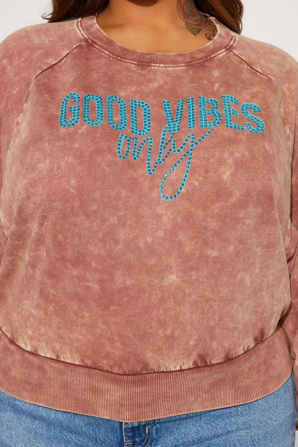 Good Vibes Only Cropped Crew Neck Sweatshirt - Brown/combo