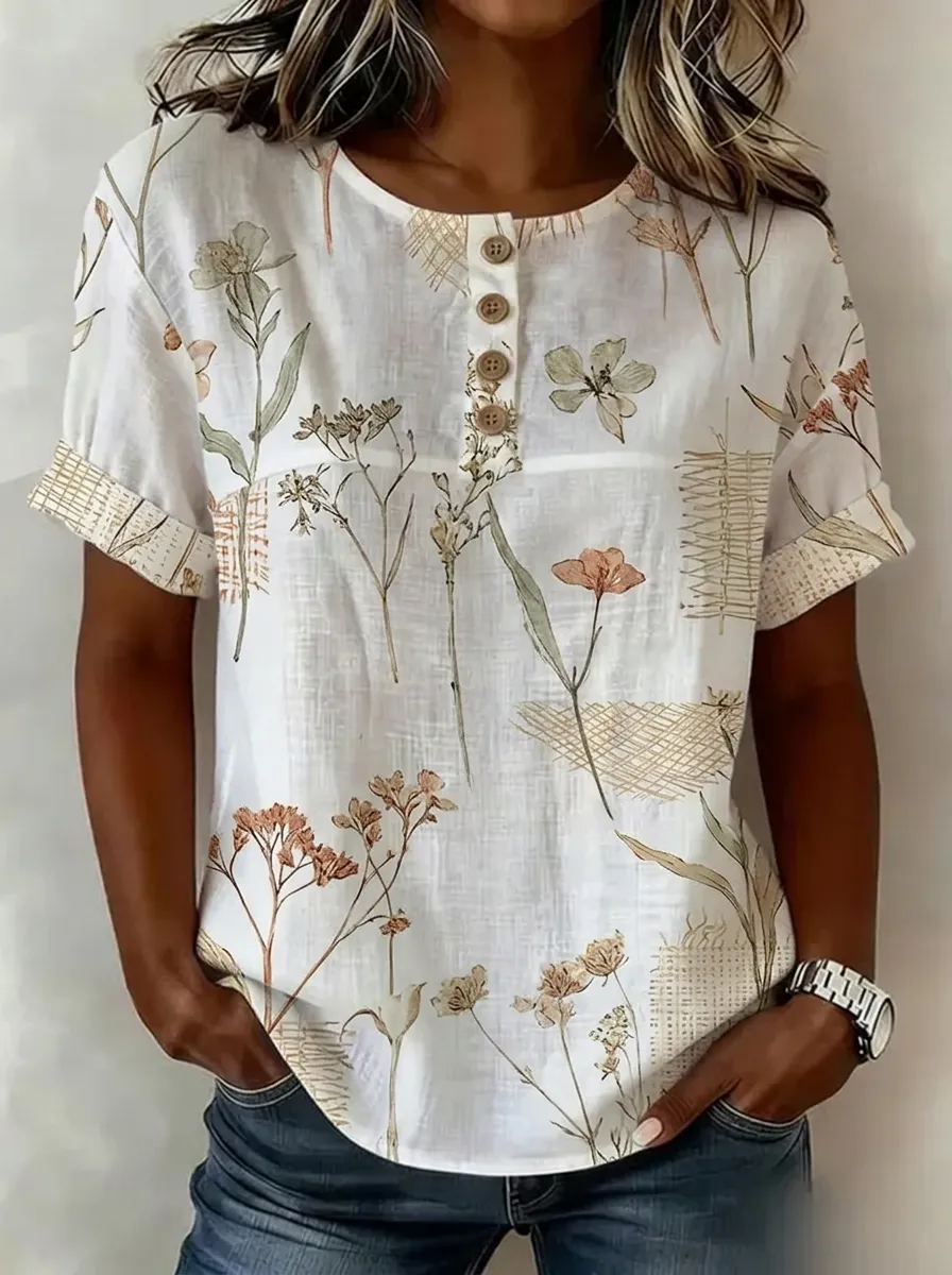 Women's Nashville Botanical Floral Printed Button-Up Top