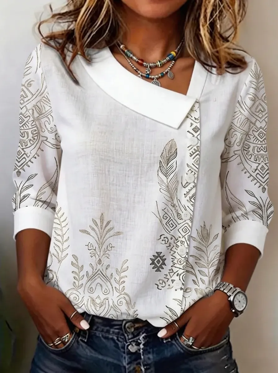 Women's Nashville Western Feather Tribal Printed Asymmetric Top