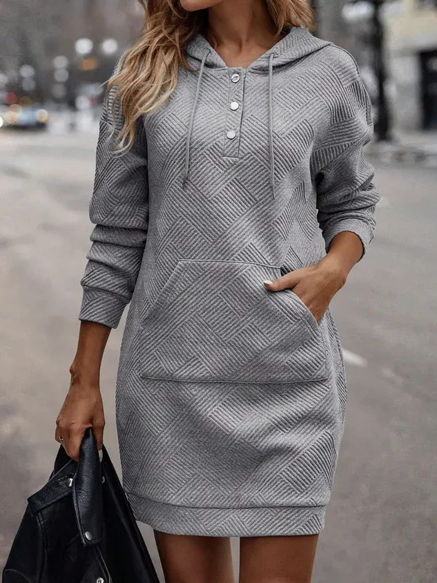 Casual Buttoned Hoodie Sweashirt Dress