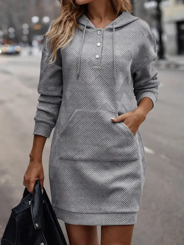 Casual Buttoned Hoodie Sweashirt Dress