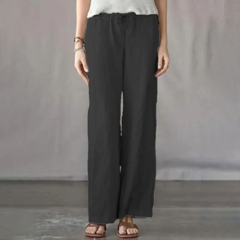 Solid color elastic waist wide-leg casual pants