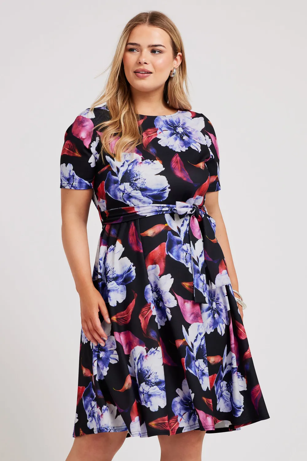 YOURS LONDON Curve Black Floral Print Skater Dress