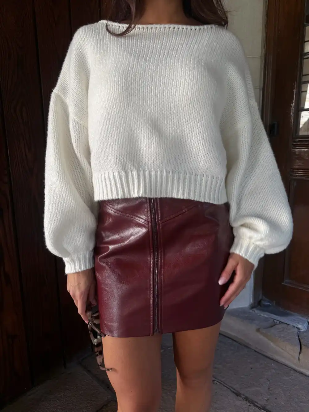 Burgundy Leather Mini Skirt
