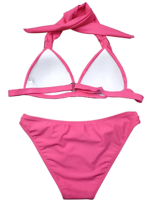 Women's Swimwear Bikini 2 Piece Normal Swimsuit Halter 2 Piece Open Back Sexy Pure Color Black Royal Blue Blue Sky Blue Halter V Wire Bathing Suits Sexy Vacation Fashion