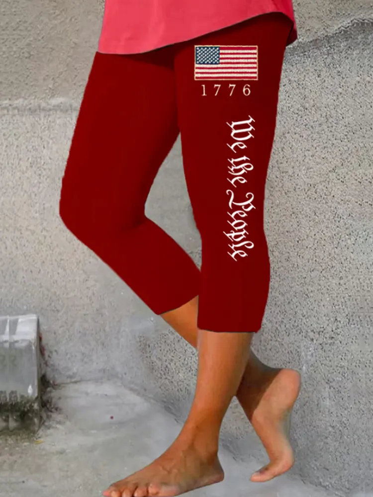 Women's Independence Day Flag Design Printed Casual Leggings