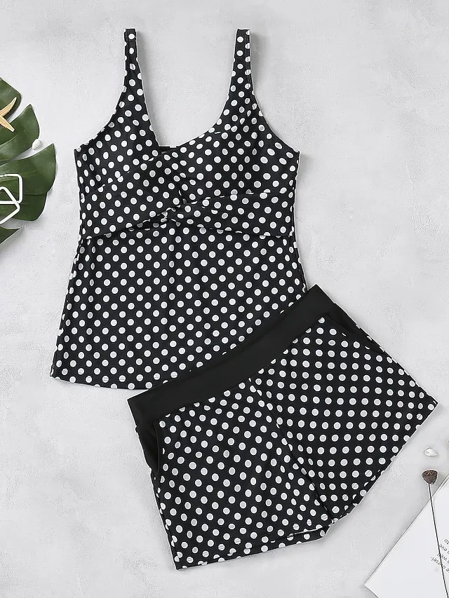 Women's Swimwear Tankini 2 Piece Normal Swimsuit Push Up Polka Dot Green Black Blue Purple Light Green Vest Bathing Suits Sports Casual Vacation / Summer / New / Padded Bras