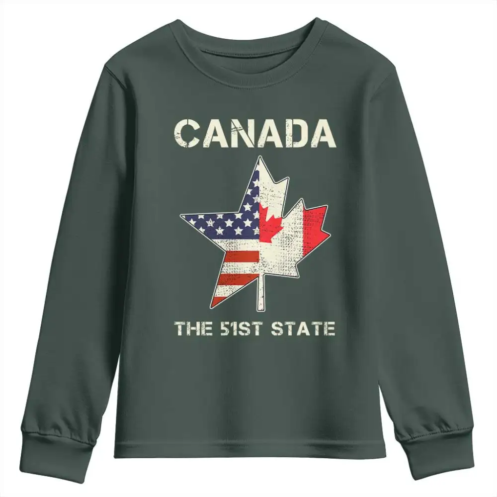 Canada The 51st State Youth Sweatshirt Maple Canadian American Flag TS09