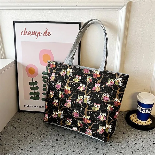 Women's Tote Shoulder Bag Canvas Tote Bag Canvas Shopping Daily Zipper Large Capacity Foldable Lightweight Striped Patchwork Folk Red stripes Red square Black square