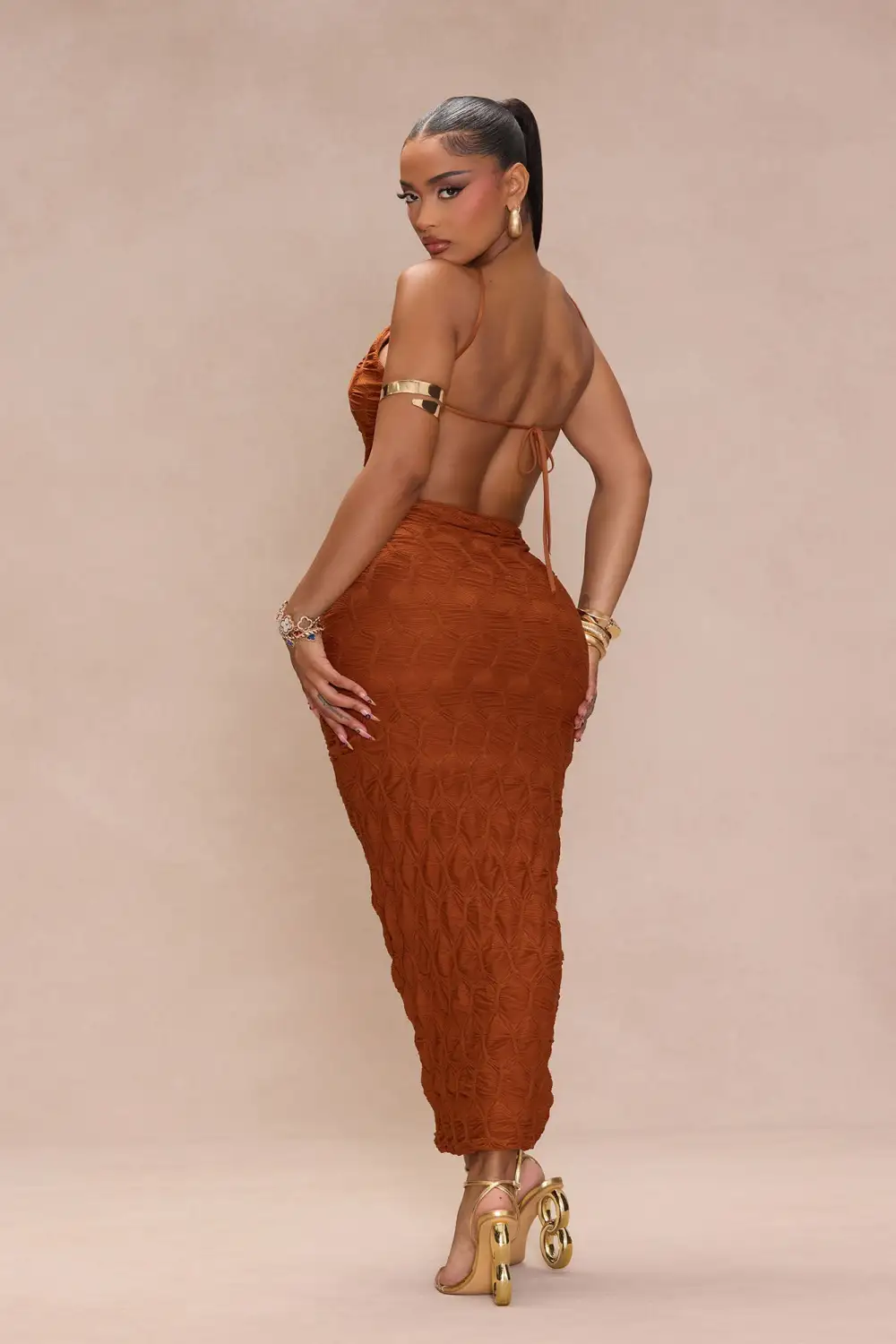 Luna Textured Skirt Set - Mocha
