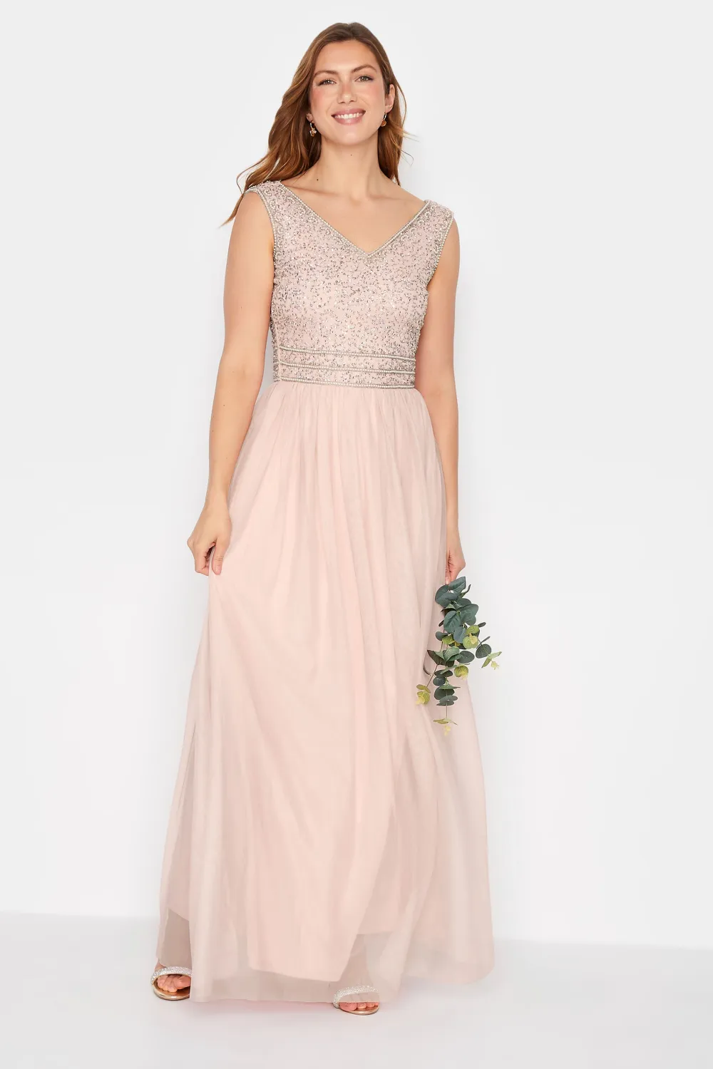 LTS Tall Blush Pink Sequin Hand Embellished Maxi Dress