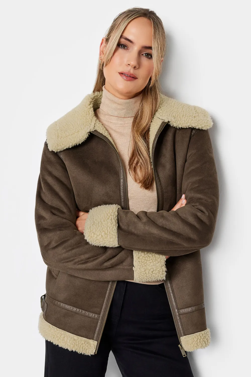 LTS Tall Brown Teddy Aviator Jacket