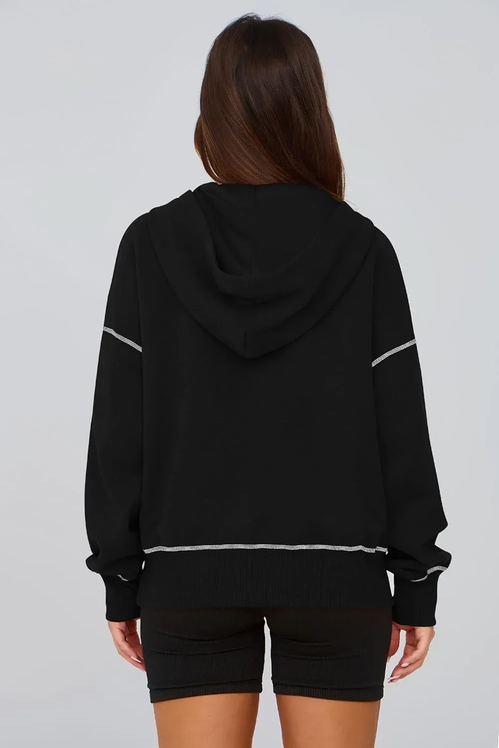 Women's Hooded Sweatshirts Long Sleeve Half Zip Cropped Hoodie Pullover Winter Fashion Clothes