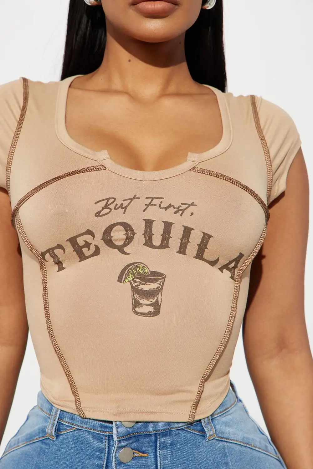 Tequila First Crop Top - Taupe