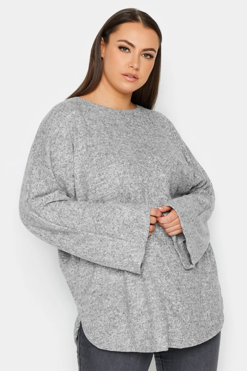 YOURS Curve Grey Front Seam Soft Touch Jumper