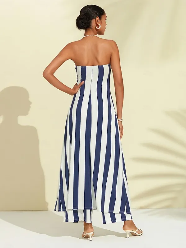 Striped Strapless Pocket Beach Jumpsuit