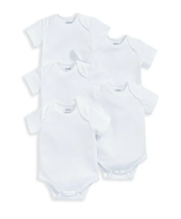 Ribbed Shortsleeved Bodysuits (Set of 5) - White