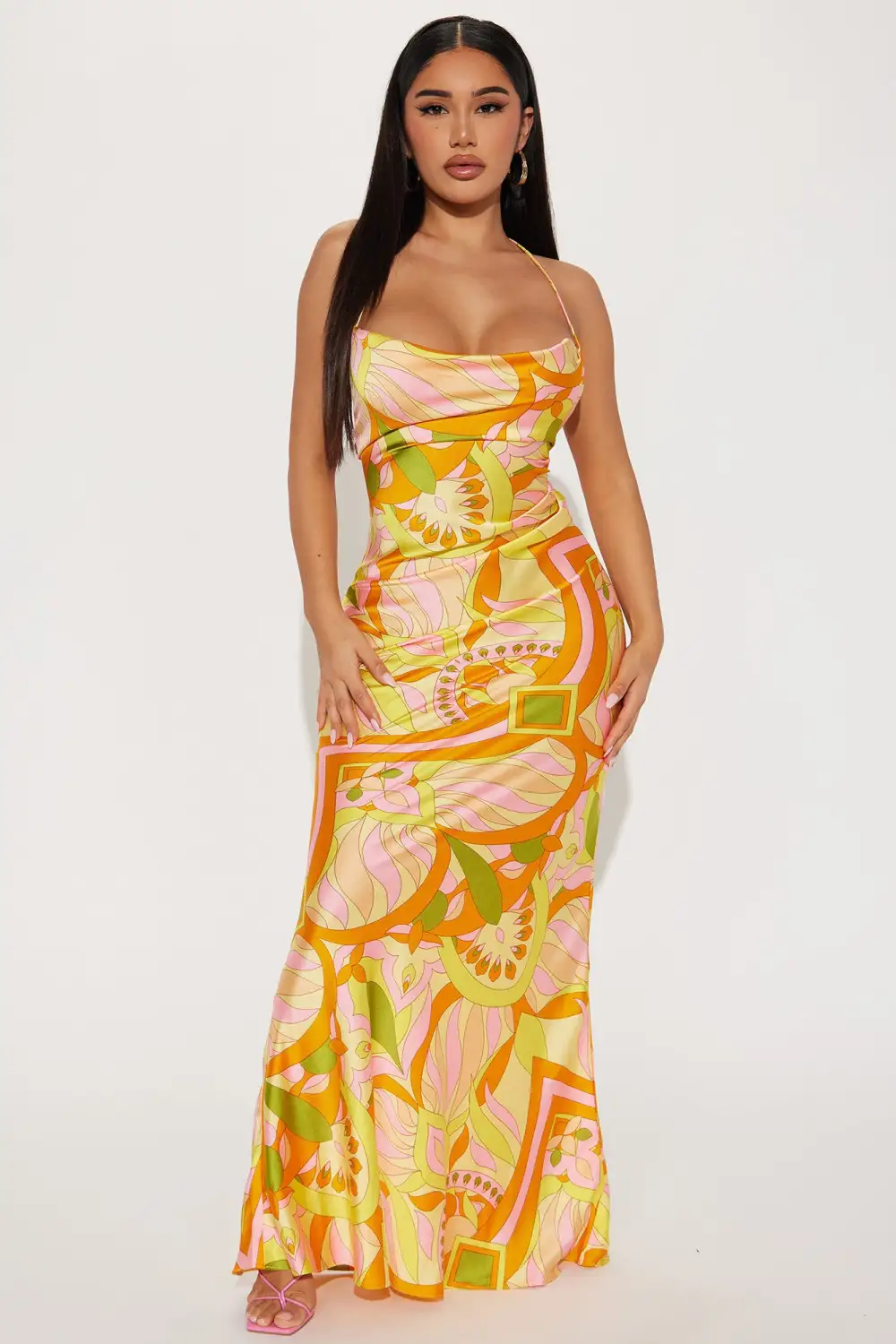 Daysia Satin Maxi Dress - Yellow/combo