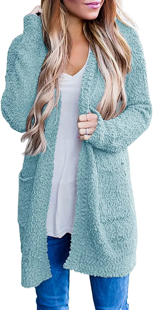 Women's Long Sleeve Soft Chunky Knit Sweater Open Front Cardigans Outwear Coat