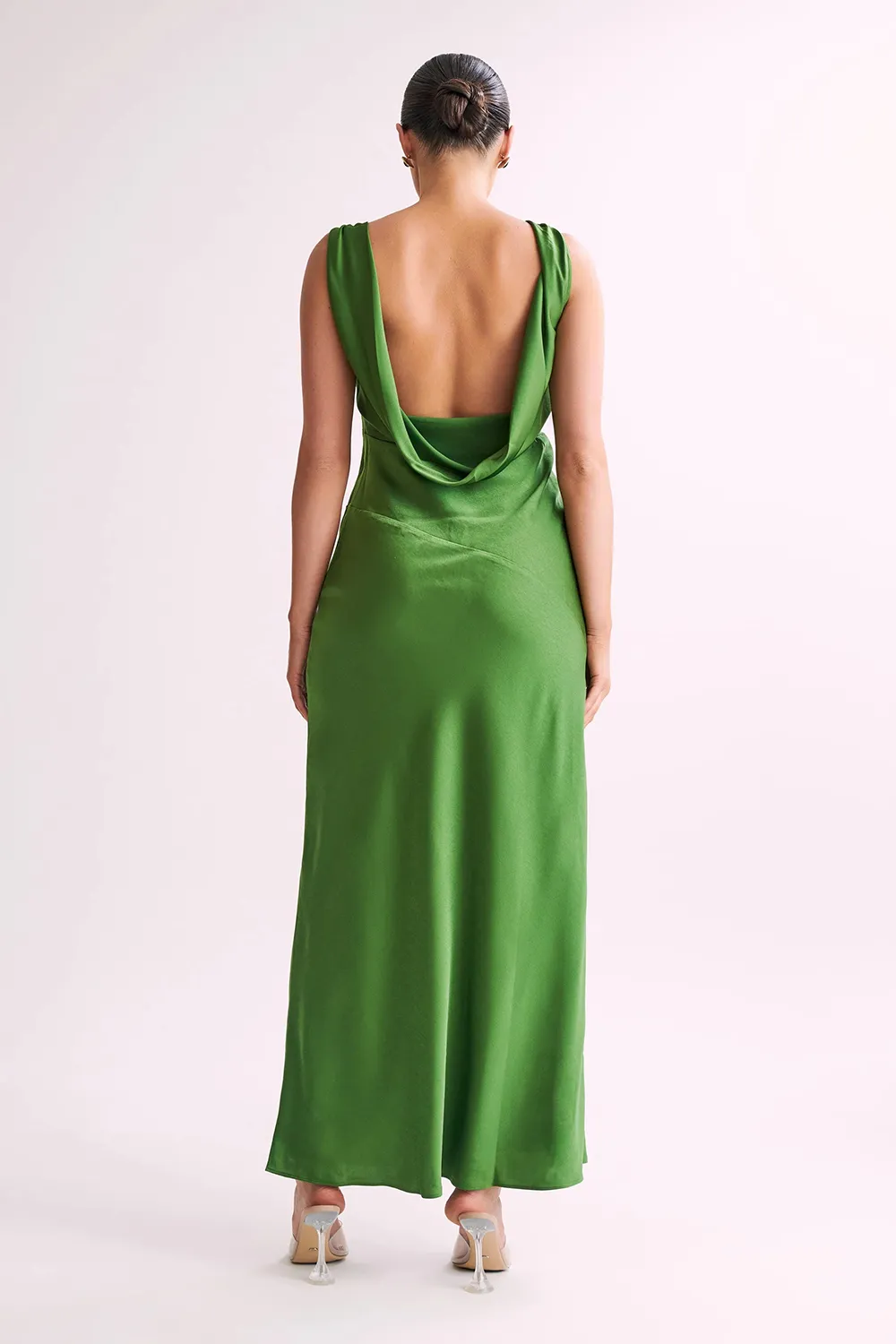 Maxi Satin Dress With Back Cowl - Emerald