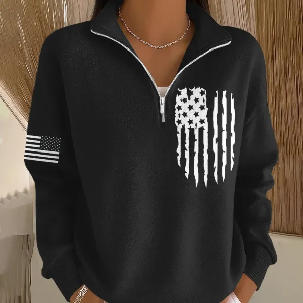 Women's Veteran Art Print Casual Zip-Up Sweatshirt