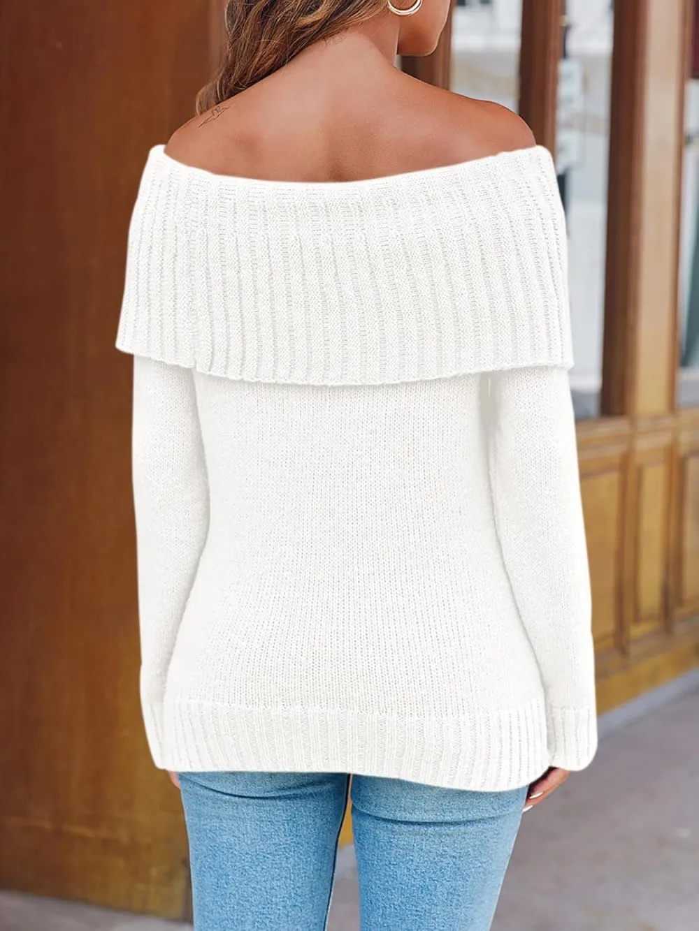 🎄Hot Sale Off The Shoulder Sweaters Long Sleeve Slouchy Knitted Casual Loose Fall Trendy Pullover Tops