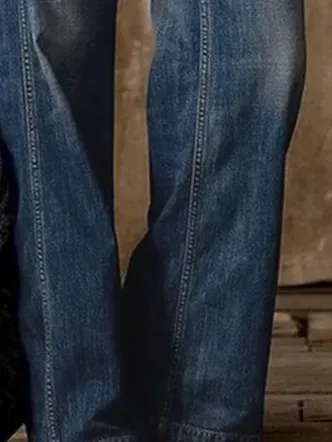 Denim Casual Loose Plain Jeans