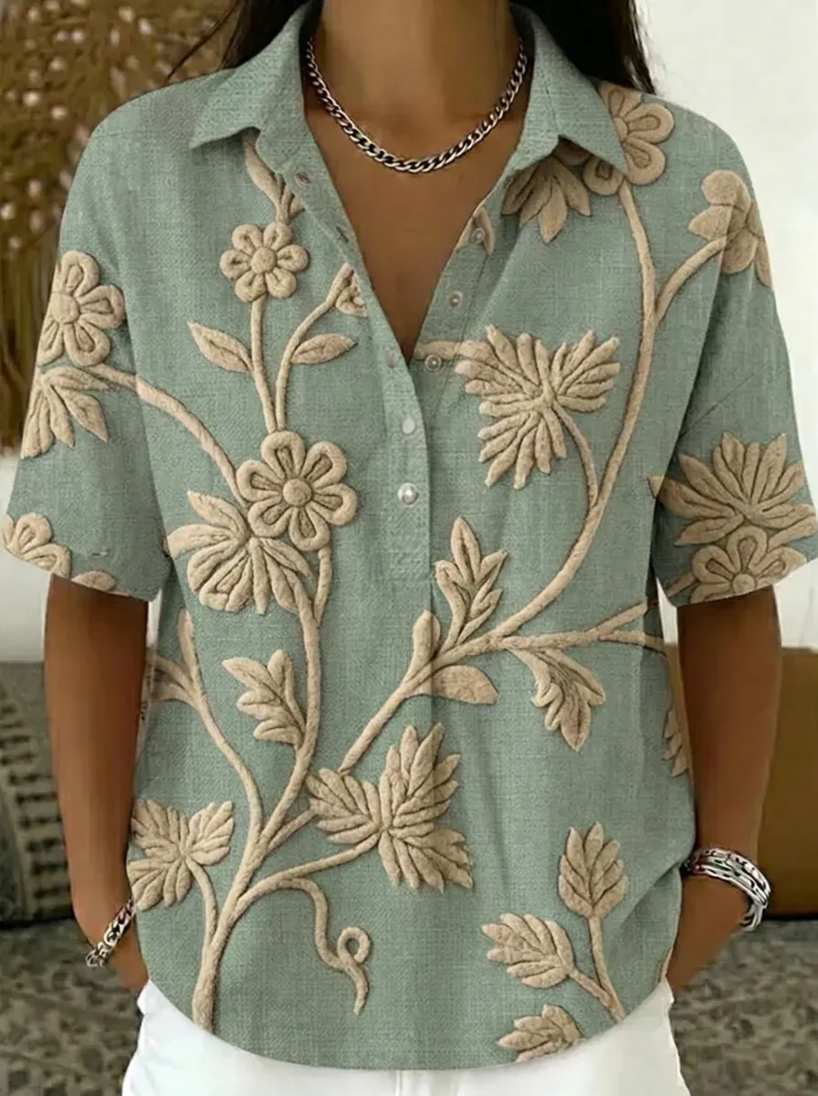 Women's Nashville Floral Embroidered V-Neck Button Shirt