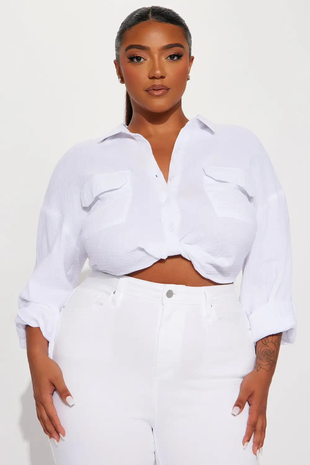 Deja Twist Front Cropped Gauze Shirt - White