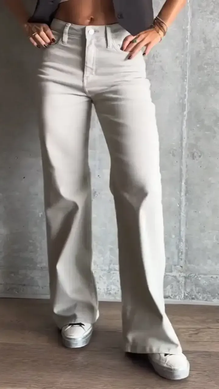 Women's Casual Wide Solid Color Straight Jeans