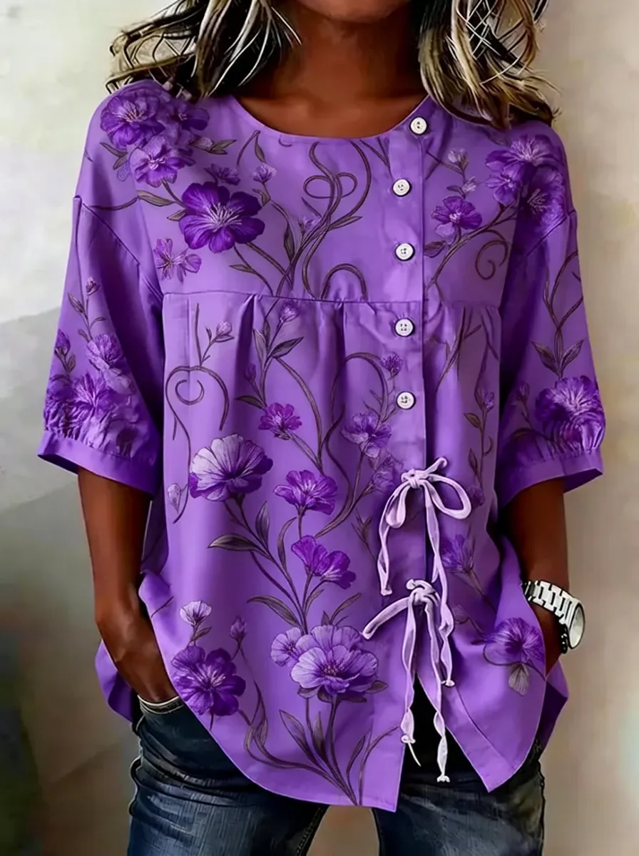 Women's Nashville Floral Pattern Printed Button-Down Blouse