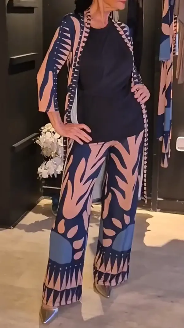 Women's Mid-sleeve Printed Cardigan Casual Suit