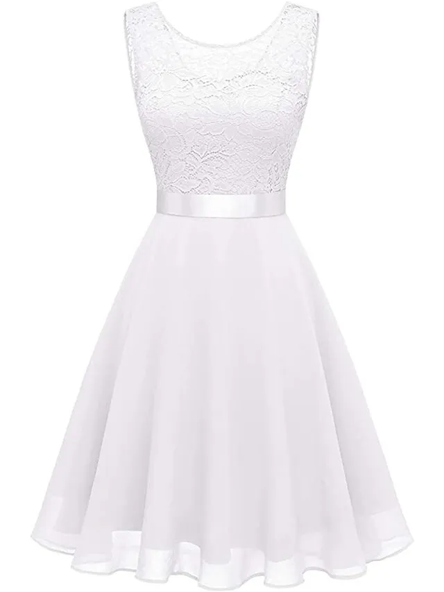 Women‘s Party Dress Lace Dress Knee Length Dress Pink Red Wine Dark Blue Red White Black Sleeveless Pure Color Lace Spring Summer Crew Neck Elegant 2022 XS S M L XL XXL XXXL