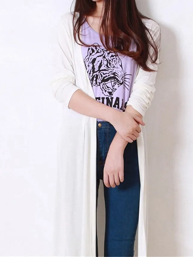 Women's Cardigan Sweater Open Front Ribbed Knit Modal Oversized Summer Fall Long Daily Going out Weekend Stylish Casual Soft Long Sleeve Solid Color Black White Yellow One-Size