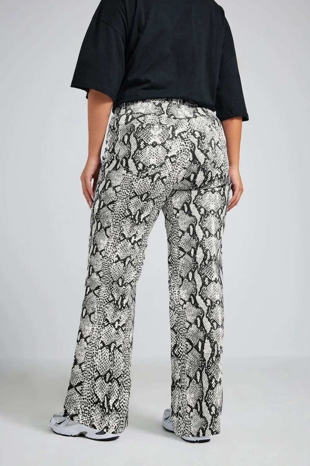 LIMITED COLLECTION Curve Grey Snake Print Wide Leg Jeans