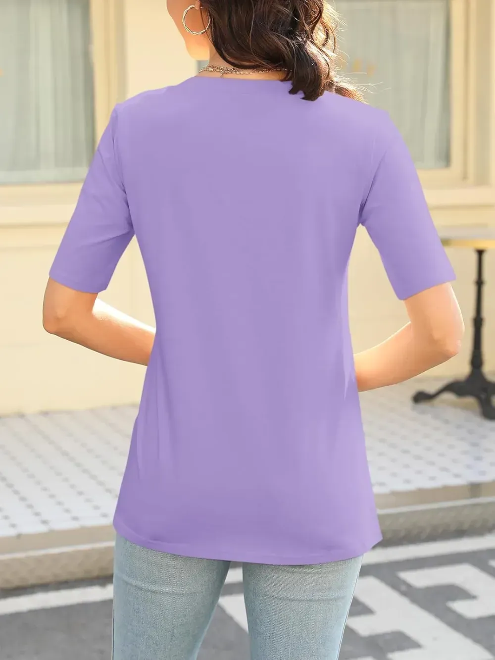 ORANDESIGNE Women's Color Block Short Sleeve T Shirts Casual V Neck Summer Tops Tees Loose Fit Blouses