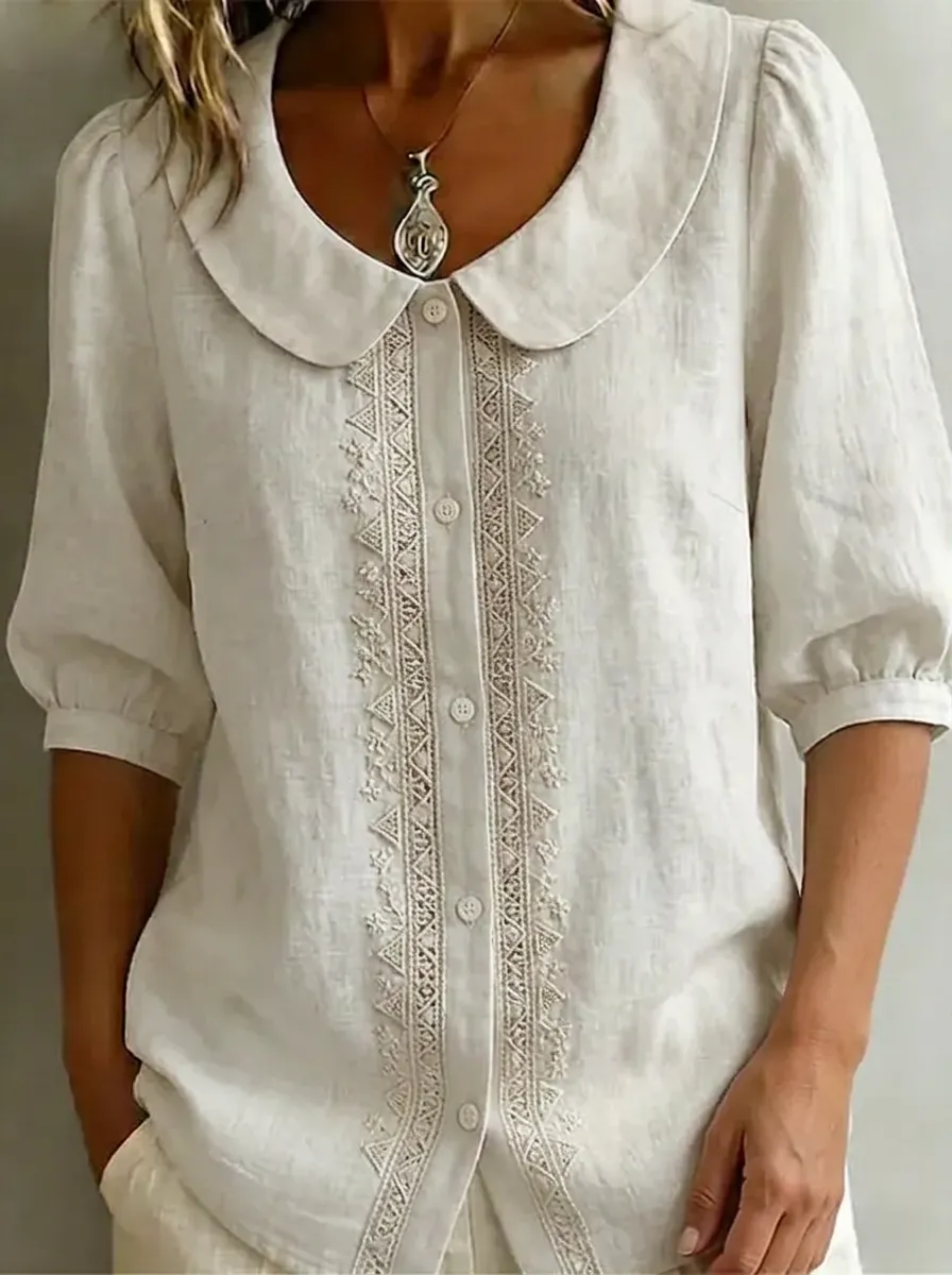 Women's Nashville Country Style Embroidered Peter Pan Collar Button-up Shirt