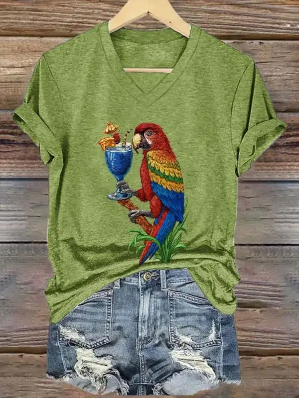 Women's Retro Parrot Print T-Shirt
