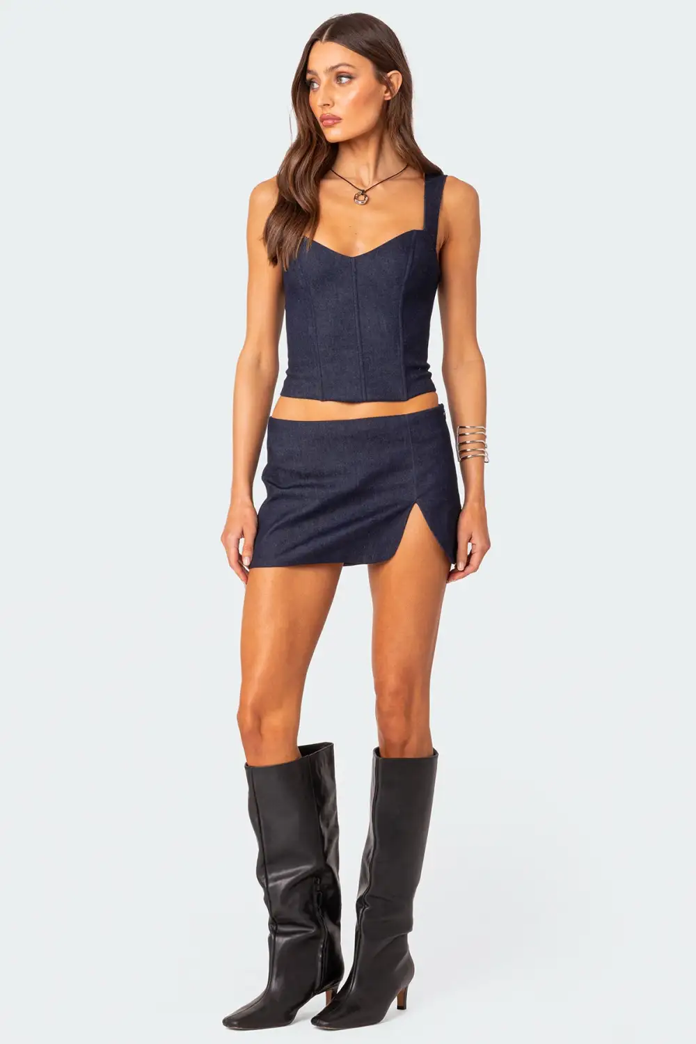 Jemma Lace Up Denim Corset