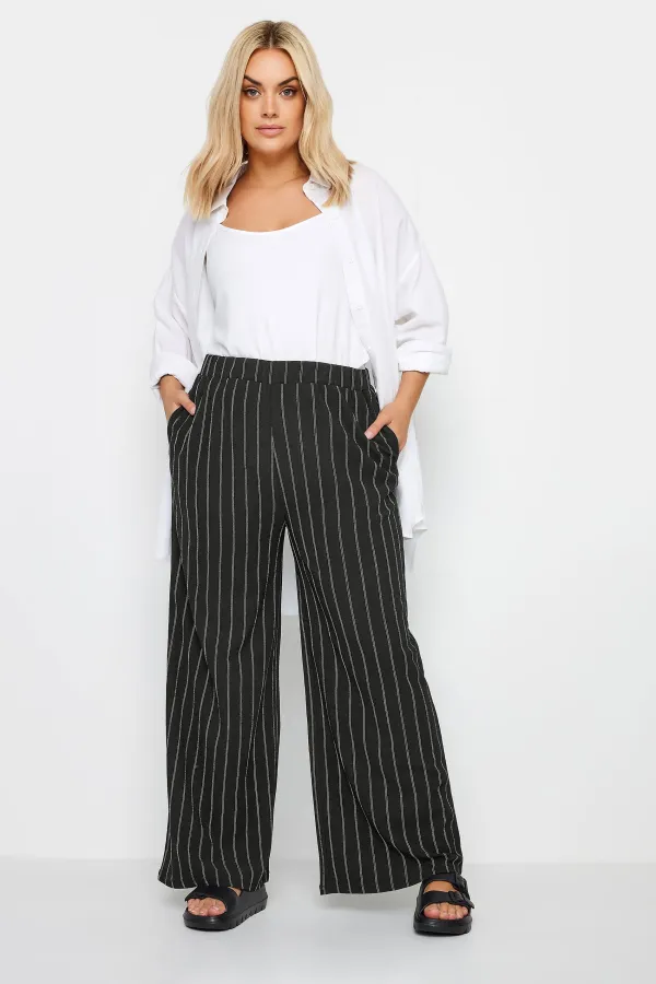 YOURS Curve Black Textured Wide Leg Trousers