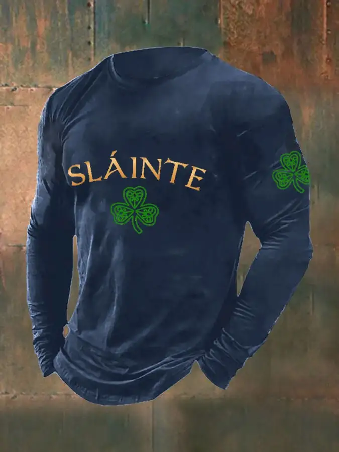Men's St. Patrick's Day Slainte Shamrock Casual Long Sleeve T-Shirt