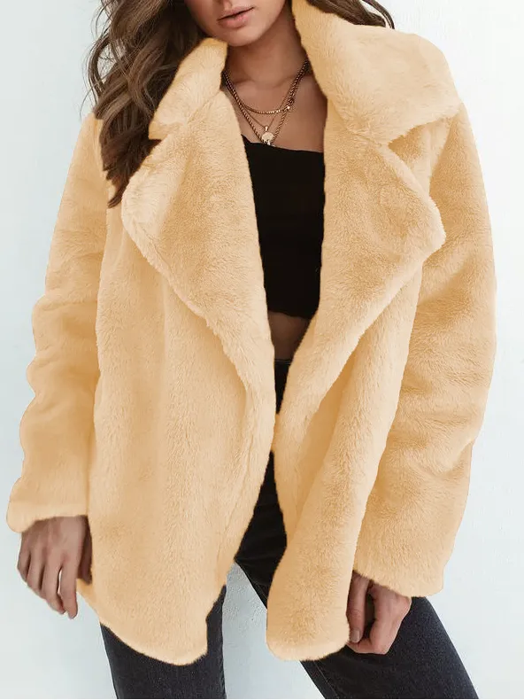 Cozy notched collar oversize fake fur coat