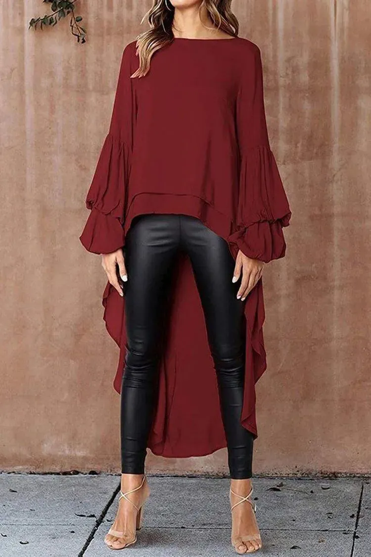 Lantern High Low Asymmetrical Irregular Hem Shirt Dress