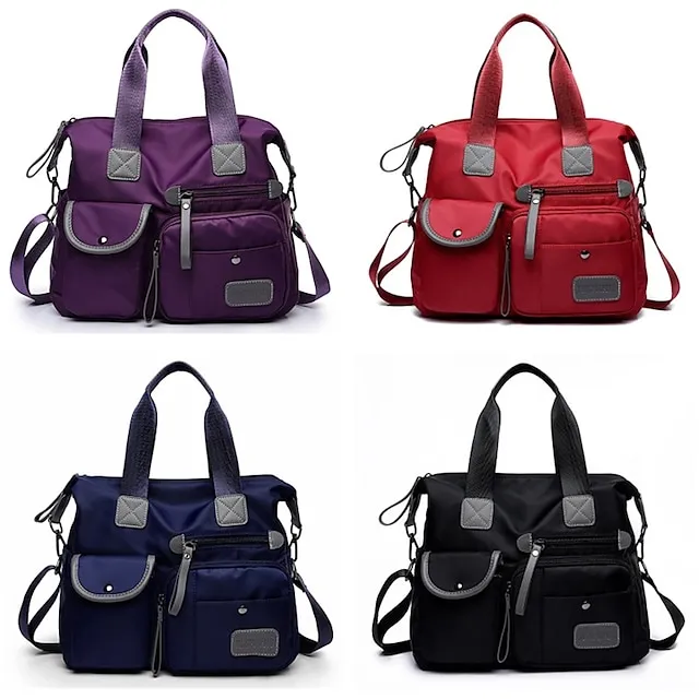Women's Handbag Nylon PU Leather Outdoor Event / Party Office & Career Color Block Black Red Blue