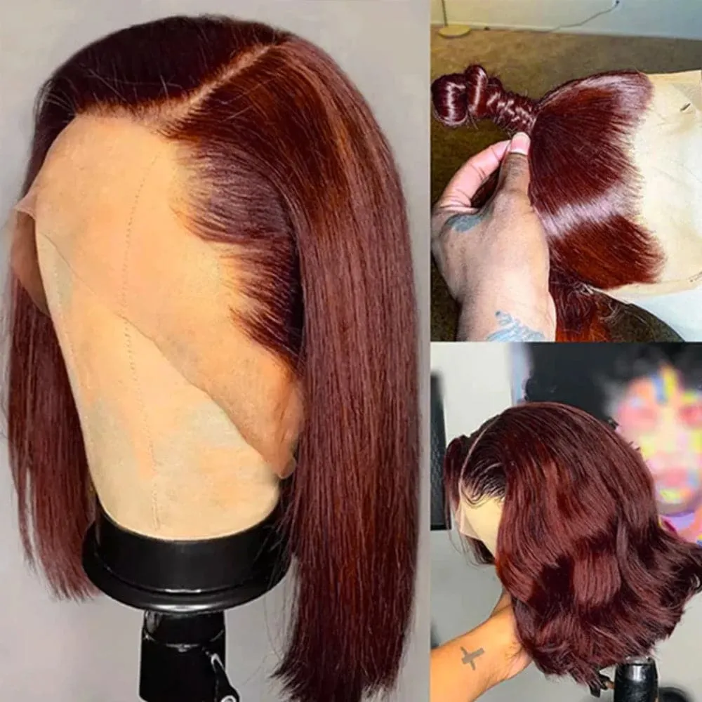 Sterly Reddish Brown 9×6 Glueless Lace Sleek Straight Bob Human Hair Wig