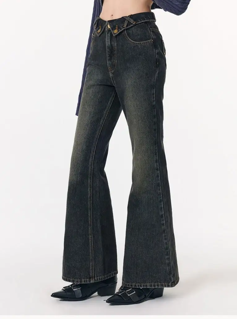 Retro Distressed Wash Slim  Jeans Pants