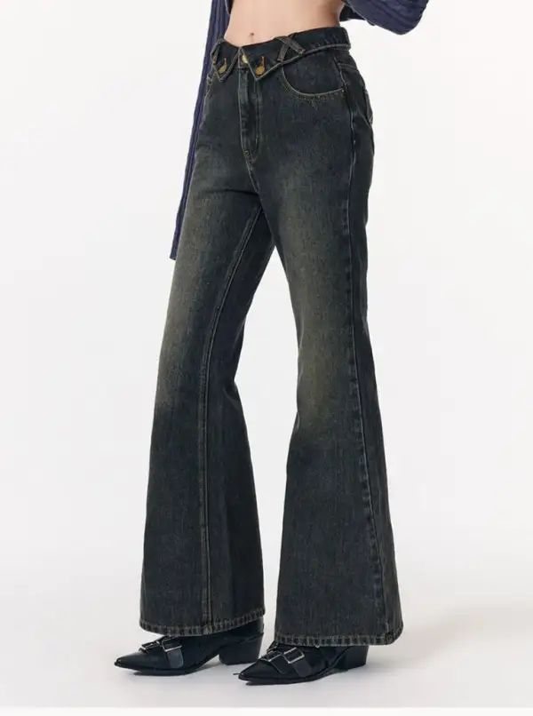 Retro Distressed Wash Slim  Jeans Pants