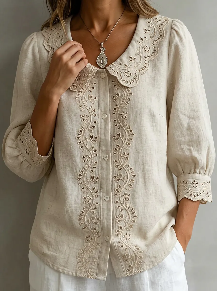 Women's Nashville Country Floral Eyelet Embroidered Button-up Shirt