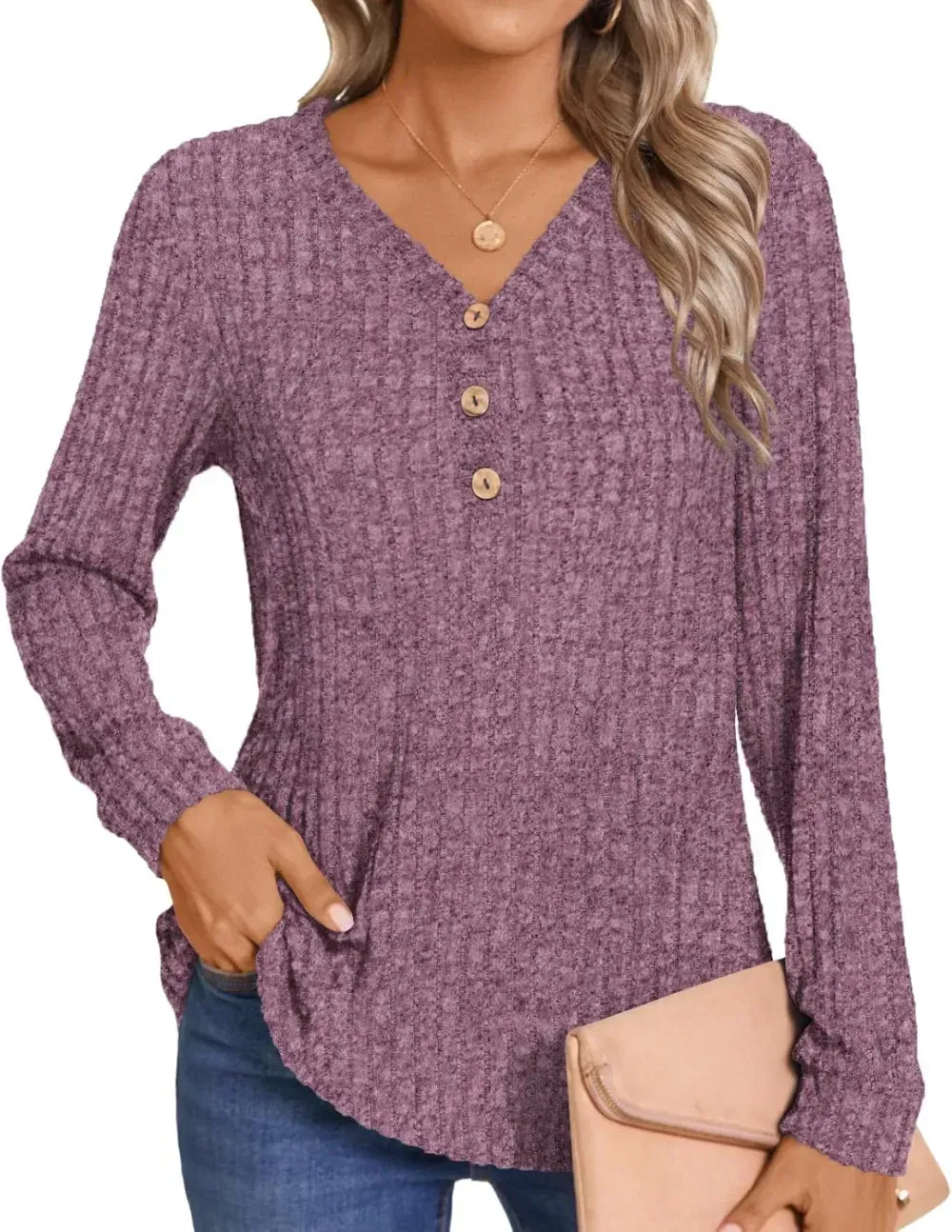 HOTGIFT Womens 2024 Fall Winter Tunic Tops Long Sleeve Casual T-Shirts Soft Comfy Stripe Blouse Lightweight